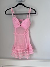 Victorias Secret Babydoll Pink Ruffle Coquette Lingerie Women Size 36C