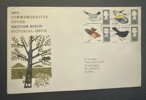 1966 British Birds FDC - Official GPO Illustrated Cover - St Albans Postmark