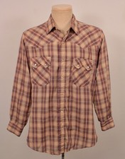 Men's VTG 80s Plaid Double Snap Levi's Western Shirt Sz Large 1980s Pearl Button