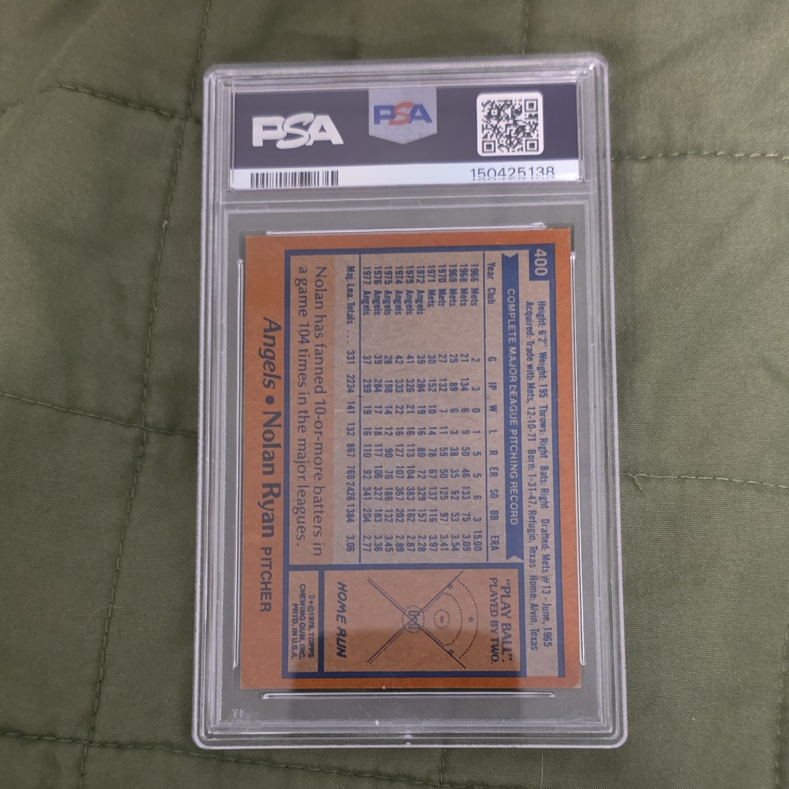 1978 Topps Nolan Ryan #400 PSA 4 California Angels HOF view 2