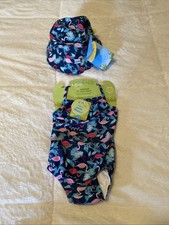 NWT 6 Months Swim Diaper And Sun Hat Baby Girls Floral  Flamingo Blue Color
