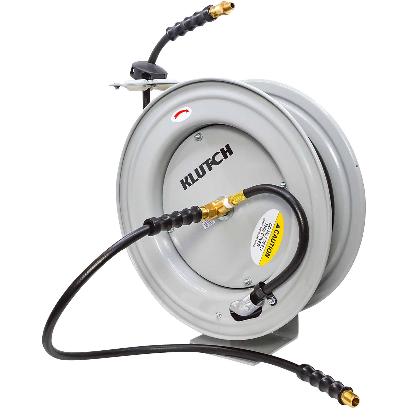 Klutch Auto-Rewind Air Hose Reel with 3/8in. x 75ft. Rubber 