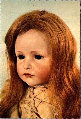 Vintage Postcard German Bisque Doll 'Pouty' Sleeping Glass Eyes & Human Hair Wig