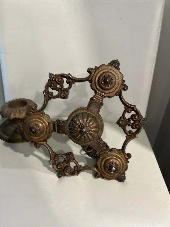 VINTAGE ART NOUVEAU CAST METAL 3 BULB CHANDELIER-FOR PARTS - Image 4 of 4