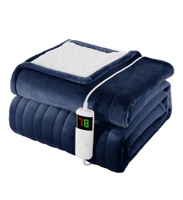 Homemate beheizbare elektrische Wohndecke 130x160 Flanell Sherpa 10 Wärme Navy