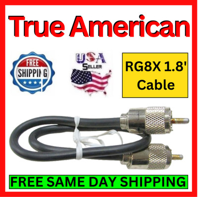 True American RG8X-1.8 TAC Amphenol PL-259 Black 96% Shield Cable Wire Top Grade