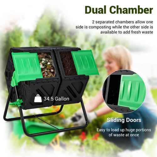 Dual Chamber Compost Tumbler Heavy-Duty Rotating Compost Bin for Garden Yard - Picture 5 of 10