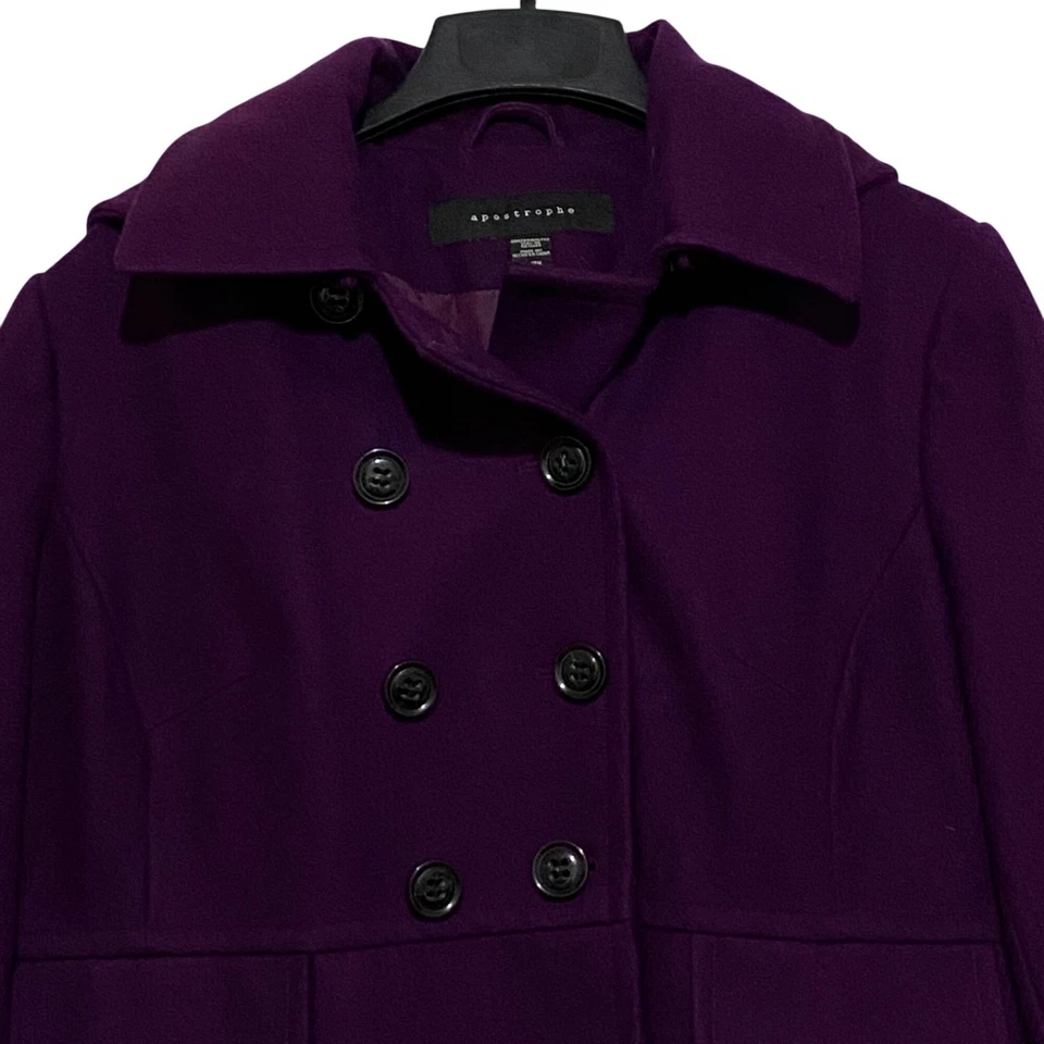 Abrigo Apostrophe Mujer Guisante 16W 18W Berenjena Púrpura Vibrante Academia Mezcla Lana Foto 2 de 4