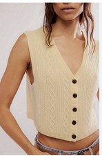 EUC Free People Beatrice 100 Cashmere Best Women MED Ivory Argyle Cropped Y2K