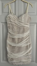 Max & Cleo Eggshell Champagne Mesh Ruched Spaghetti Strap Cocktail Dress Size 6