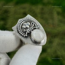 Natural Rainbow Moonstone Wife Promise Birthday Ring Jewelry 925 Sterling Silver