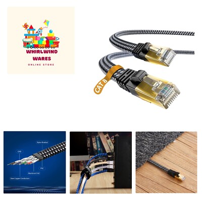 Upgraded] 100FT Cat 8 Ethernet Cable, Nylon High Speed Professional Gold Plat...