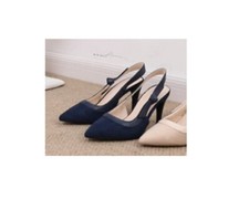 NEW SZ 7 BLACK Jauoop Bowknot Kitten Heels Slingback Pointed Toe Suede Pumps