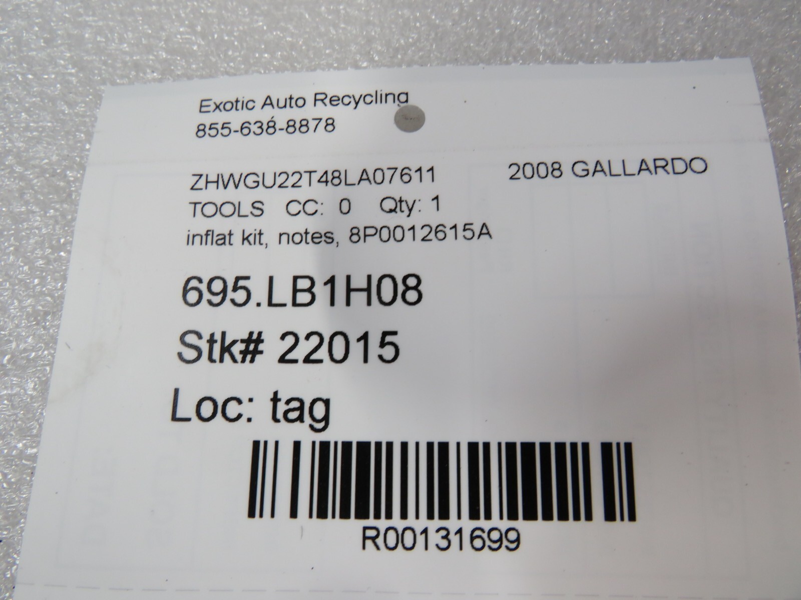 Lamborghini Gallardo, Compressor Kit W/Bag, Used, P/N 8P0012615A