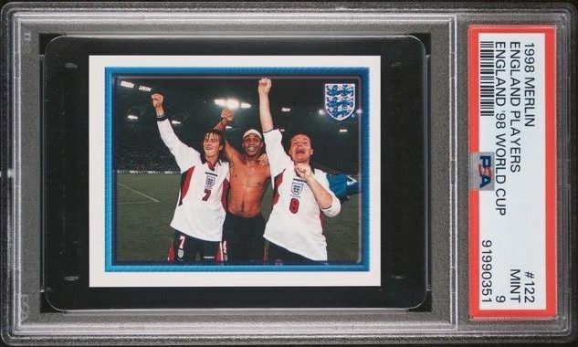 1998 Merlin’s Official England Team ‘98 World Cup 122 David Beckham PSA 9 Mint view 1