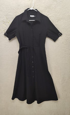 Calvin Klein Women 8 Black Rayon Blend Short Sleeve Button Up Waist Tie Midi