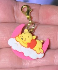 Winnie The Pooh Bear On The Moon Charm Zipper Pull  Keychain Add On Clip 
