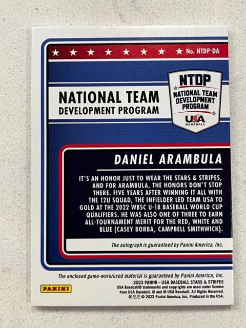 DANIEL ARAMBULA 2023 Panini USA Baseball Stars & Stripes Patch AUTO # 25/25 - Image 2 of 2