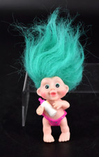 Vintage 1991 Applause Baby Troll Doll with Bottle Diaper Mint Green Hair 3"