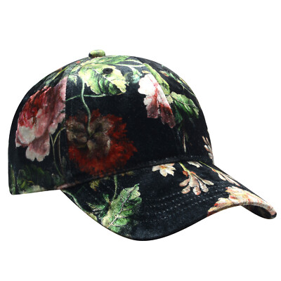 Flower Blossom Velour Baseball Cap Hat for Women Rose Flowers Leaves NWT