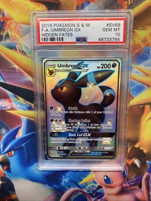 SHINY UMBREON GX #SV69 Full Art Holo Hidden Fates Pokemon Card PSA 10