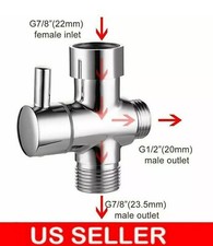 Bidet Valve Diverter 3-way T-Adapter Shut-off Handheld 15/16" and 1/2" IPS