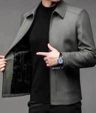 Autumn Men's Leather Slim Fit Jacket Mid Length Business Casual Lapel Solid Coat