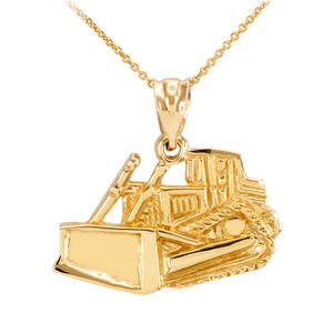 Yellow Gold Bulldozer Construction Pendant Necklace