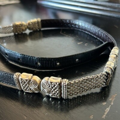 Vintage Women’s BRIGHTON Silver Black Leather & Chain BELT Size Small 28 EUC Vintage Women main image 4