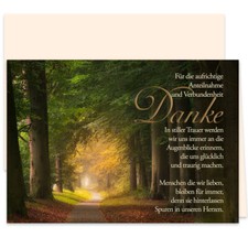 10 Danksagungskarten Trauer Set "Stiller Waldweg" mit Umschlägen - Dankeskarte