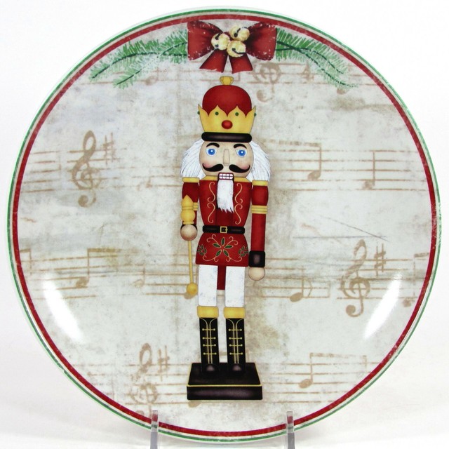 World Market NUTCRACKER 8" Dessert Plate Set 4P Music Note Christmas