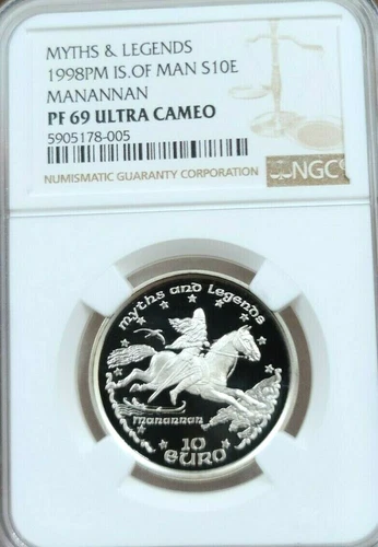 1998 ISLE OF MAN SILVER 10 EURO MYTHS & LEGENDS NGC PF 69 ULTRA CAMEO TOP POP 1 