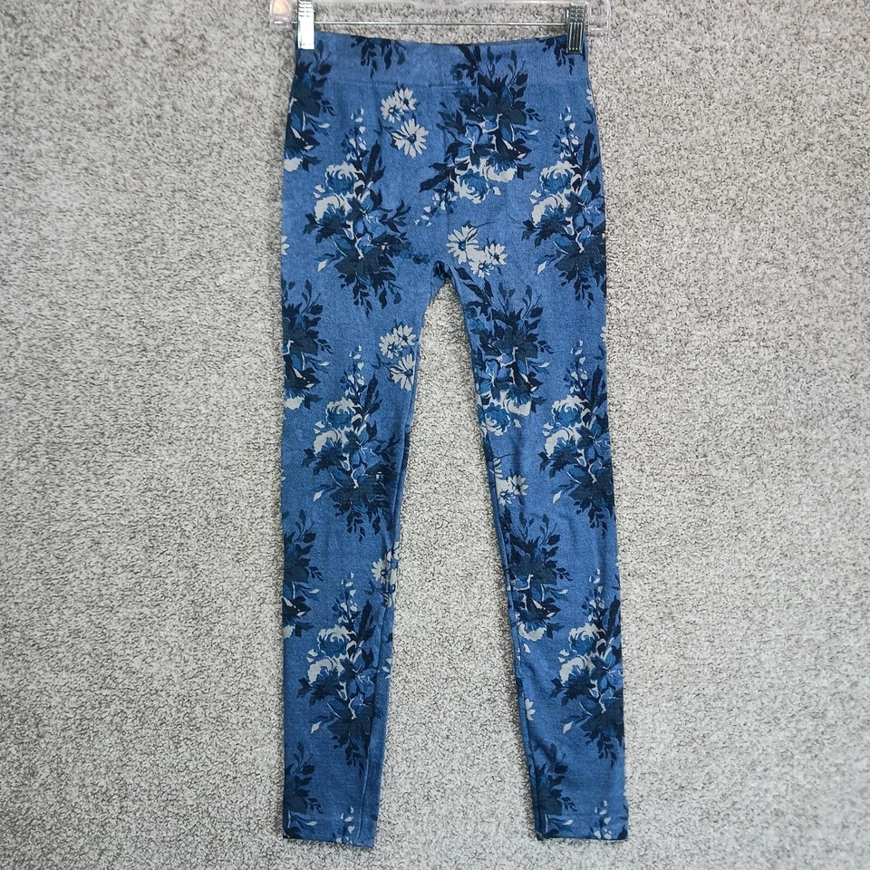 Leggings Secret Treasures para mujer S/M azules florales sarga sin costuras cómodos elásticos Foto 3 de 4