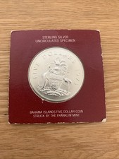 1973 BAHAMAS QUEEN ELIZABETH II Five Dollars Coin sterling silver.