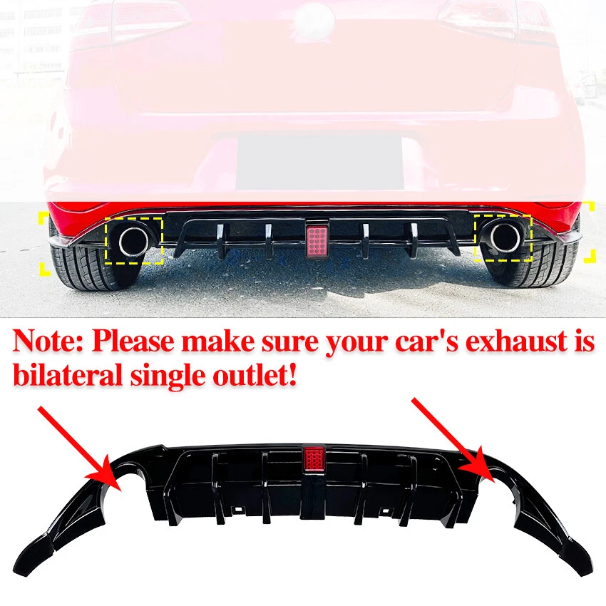 Rear Bumper Diffuser Lip W/ Light Body kit For 14-17 Golf 7 MK7 GTI GTD ...