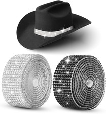 2 Pcs Rhinestone Cowboy Hat Band, Self-Adhesive Bling Cowgirl Hat Belt