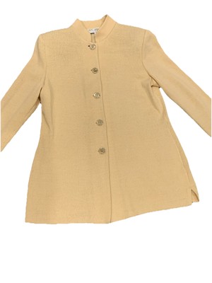 St. John Santana Knit Size 4 blazer cardigan Yellow With gold Buttons high neck