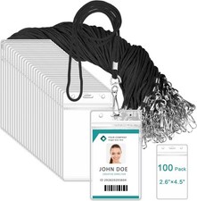 Marspark 100 Pieces Lanyards for ID Badges Name Tag Bulk Neck Black