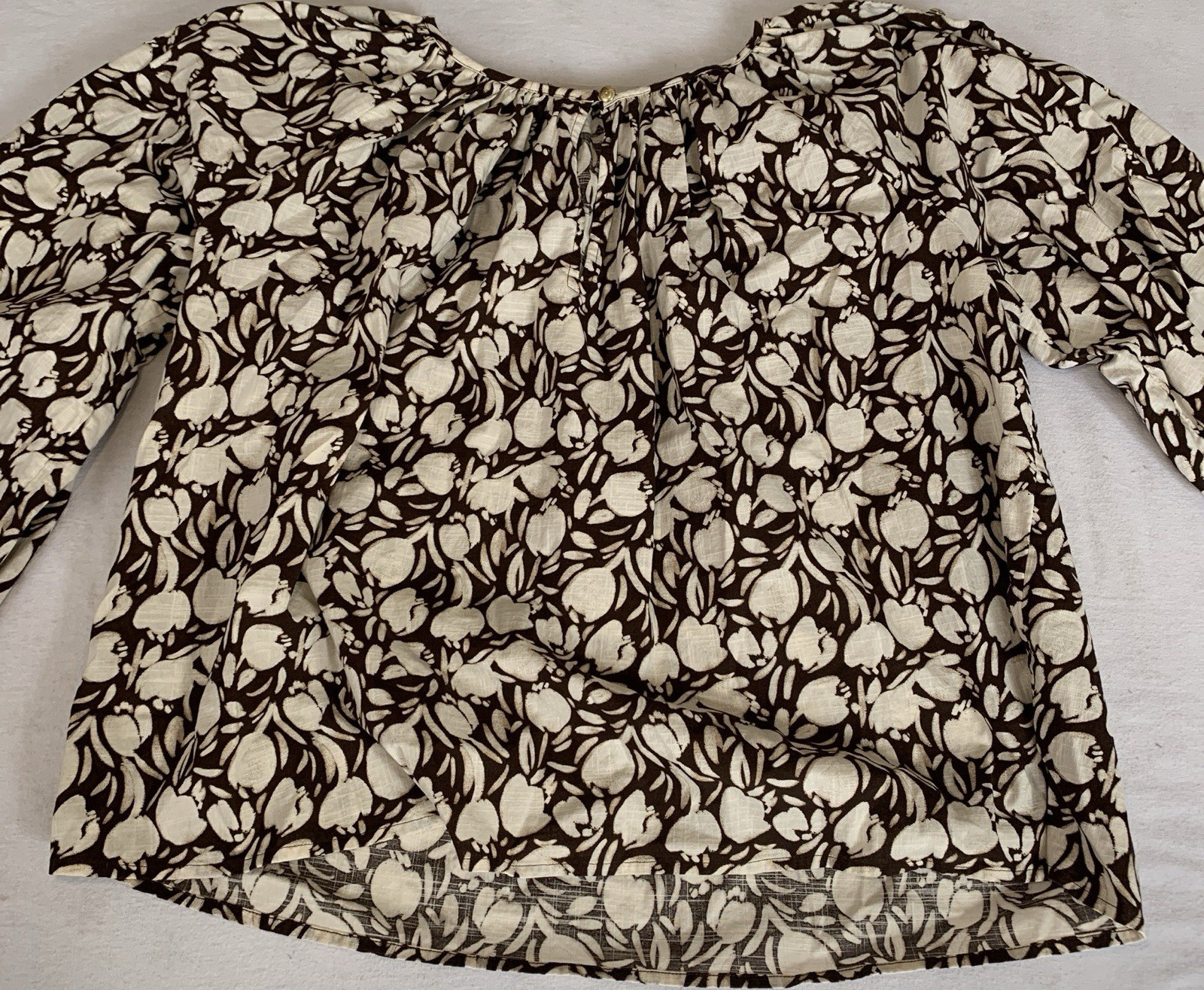 LOFT Women’s Brown/White Floral Button Front Long Sleeve Blouse Size S