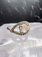 Natural Pink Rose Quartz White Topaz 925 Sterling Silver Round Cut Ring Size 8