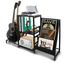 Guitar Stand Record Player Table - 3-Tier Vinyl Record Storage for Acoustic, E