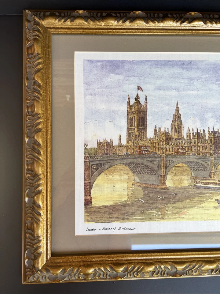 London Houses of Parliament David Hawker Framed Matted Canvas Art 21.5x17.5 - Image 4 of 4