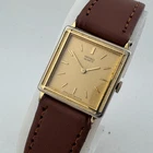 Vintage Seiko Quartz Watch 1400-7540 Women Gold Tone Leather Square New Battery
