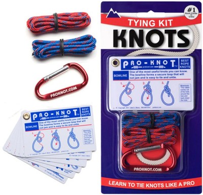 Pro-Knot Rope Knot Tying Kit 20 Essential Knots Cards Practice Cords & Carabiner