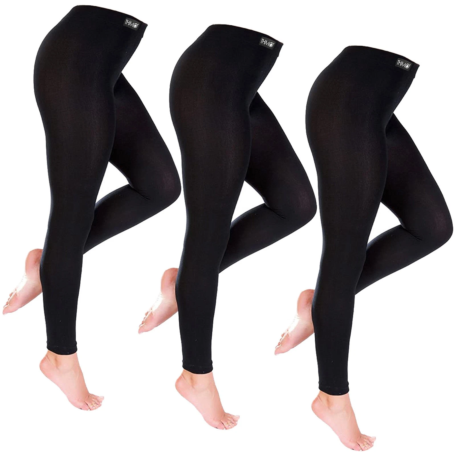 Womens Fleece Lined Leggings by THMO - 3 Multi Pack Base Layer Bottoms