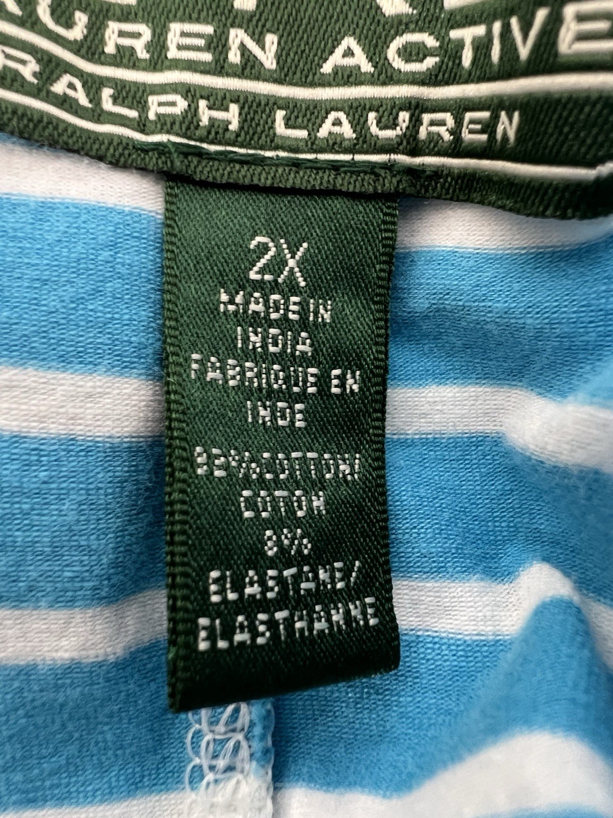 RLR Lauren Ralph Lauren Top 2X Plus Teal Simple 3/4 Length Sleeve Cotton Top