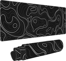 Large Gaming Mouse Pad Black Topographic Contour Mouse Pad Extended XL