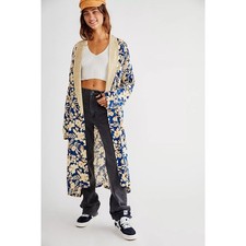 FREE PEOPLE Wild Nights Floral Blue Yellow Duster Kimono NWT size Medium