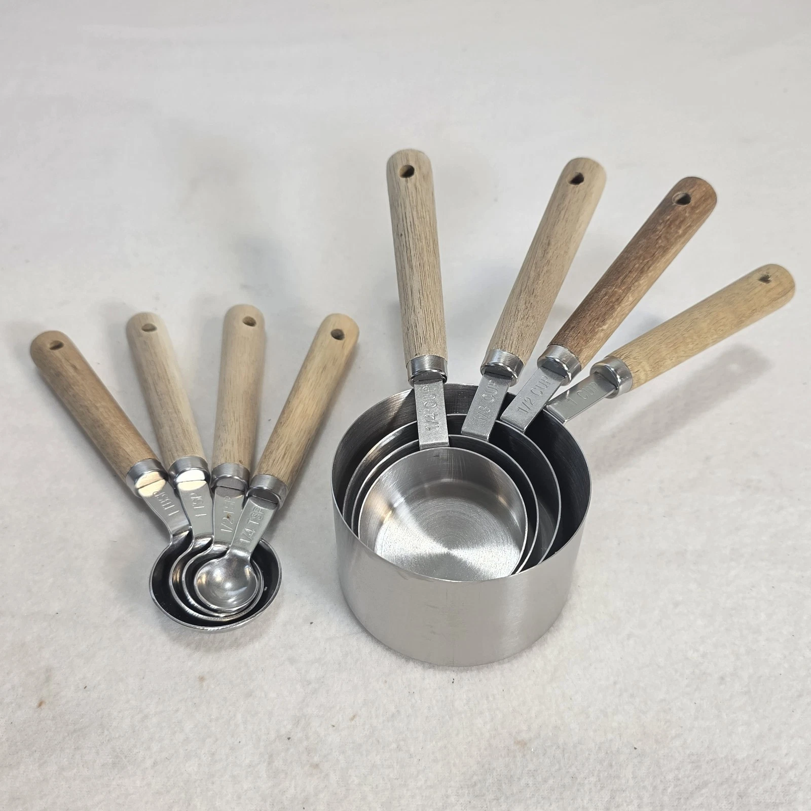 Stainless Steel & Wood Handle Measuring Cups & Spoons Nesting