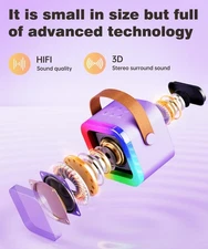 Mini Karaoke Machine Bluetooth Speaker w/ 1 Wireless Mic Kids & Adults